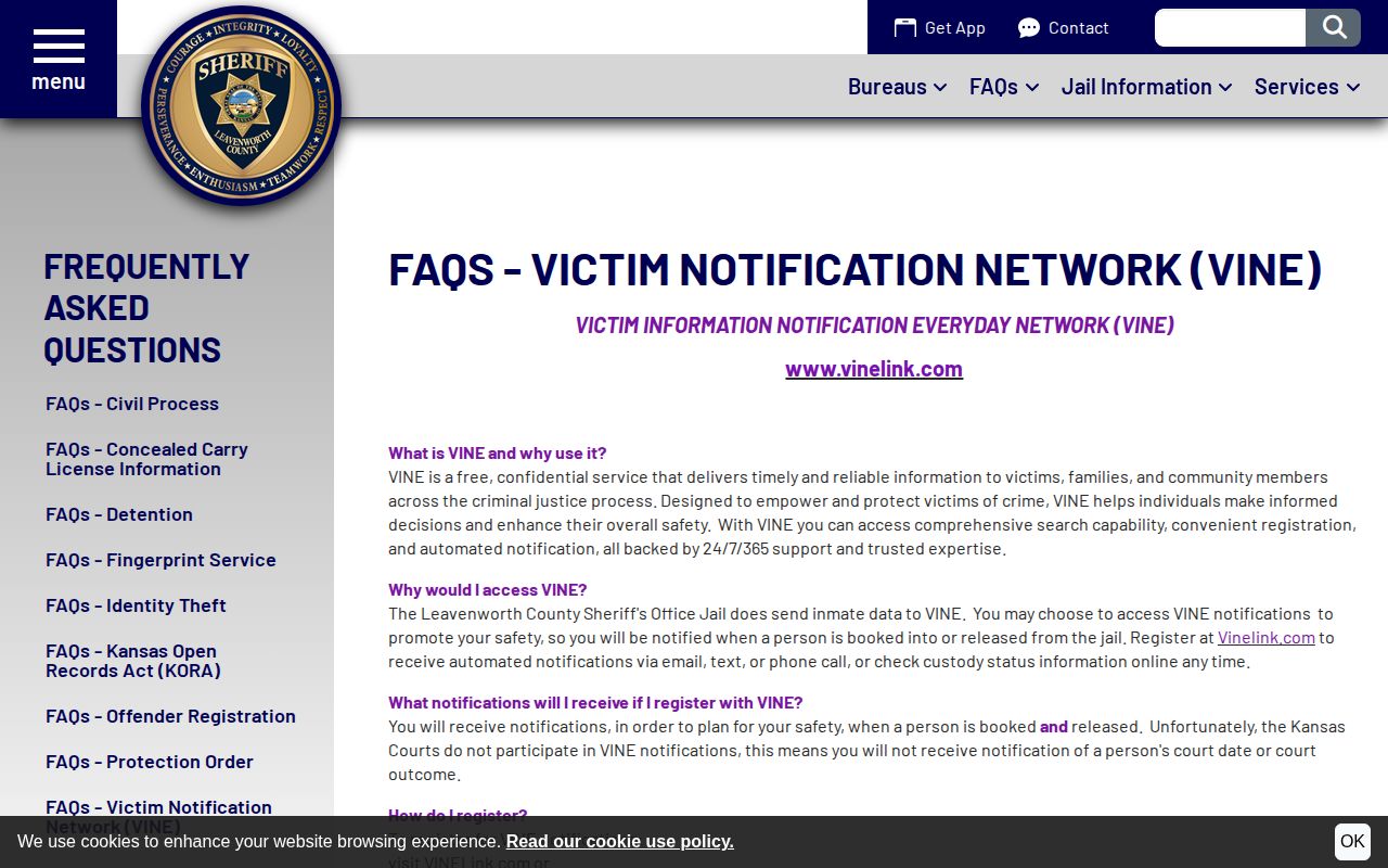 Leavenworth County Jail VINE release guidance