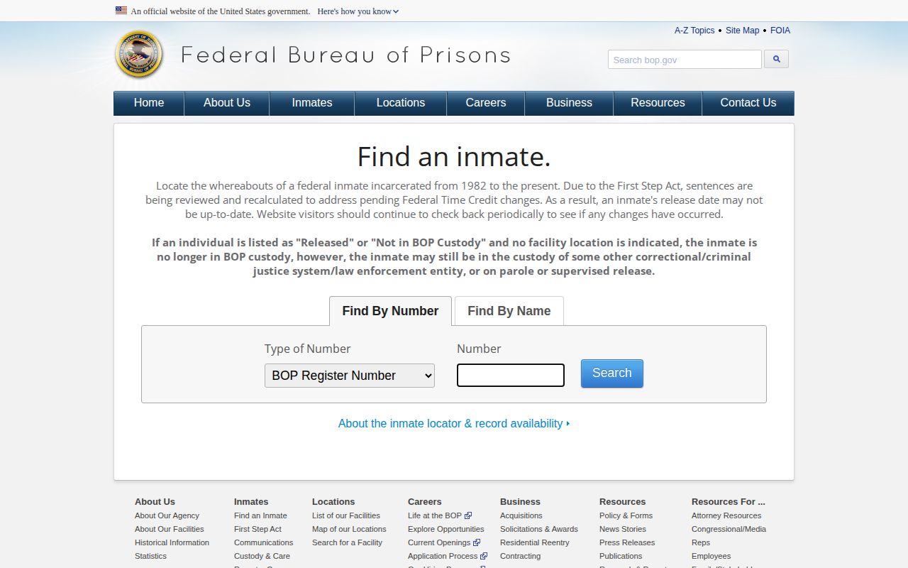 FCI Leavenworth federal release search in BOP Inmate Locator