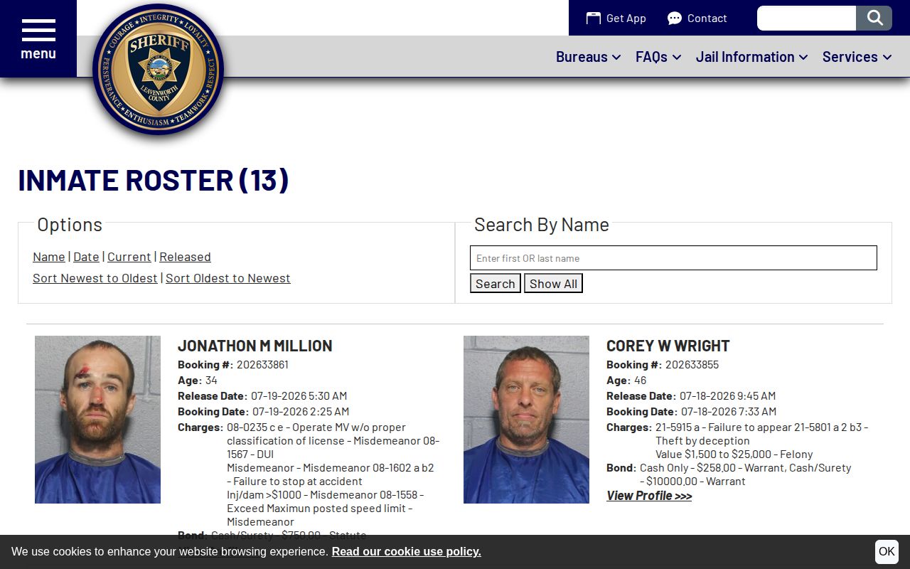 Leavenworth County Jail released record view