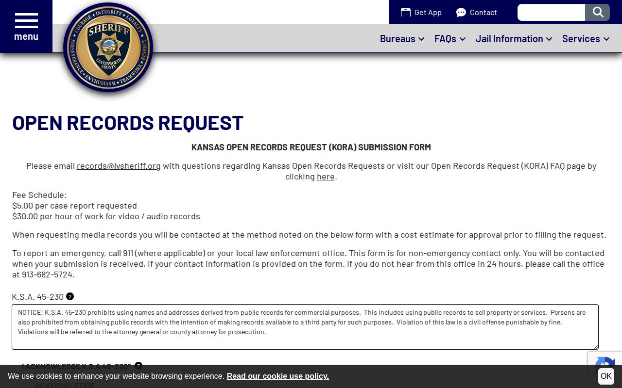 Leavenworth County released inmates sheriff record request form