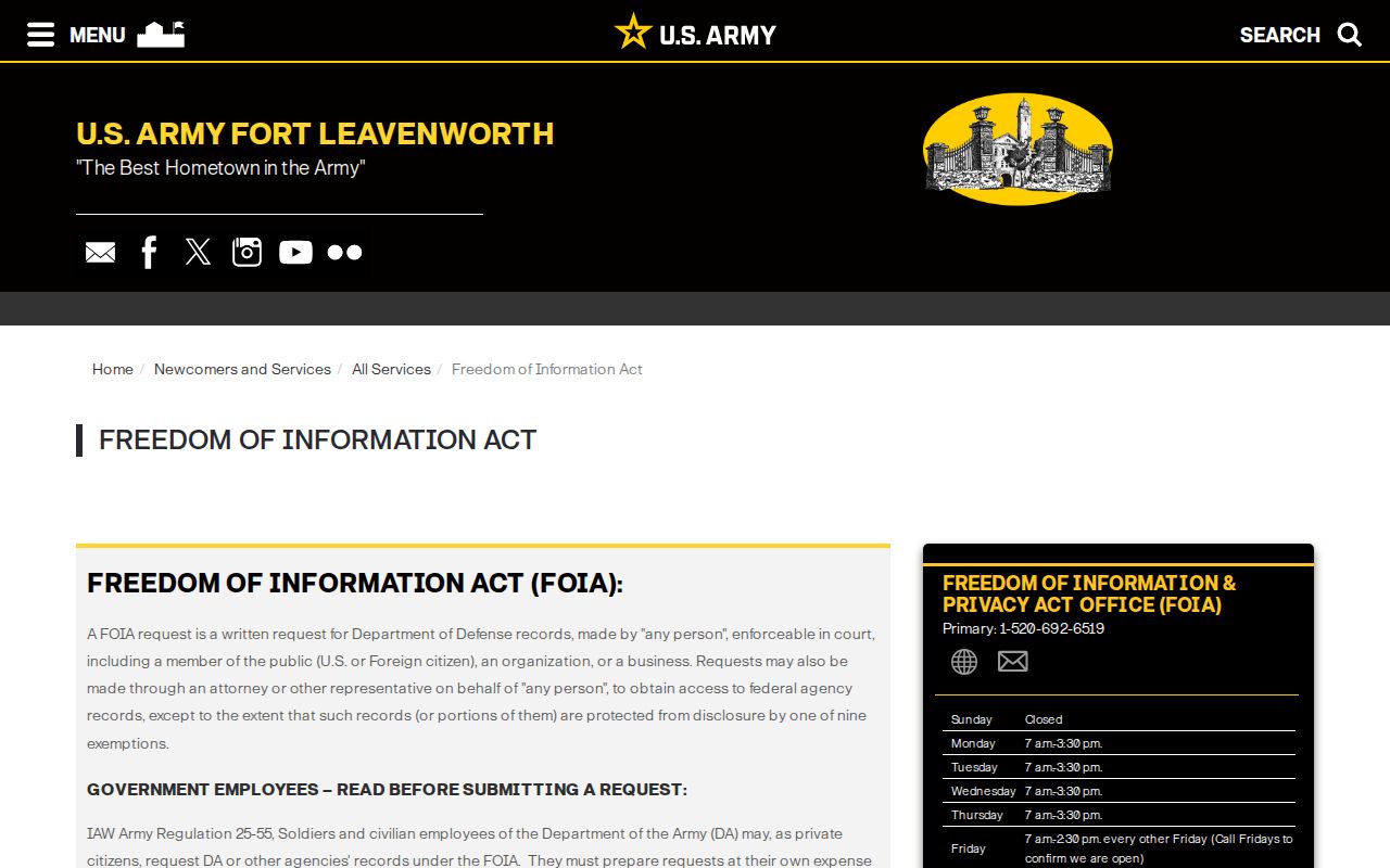 United States Disciplinary Barracks release record FOIA request route