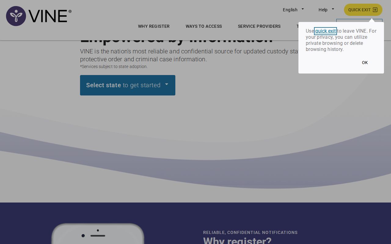 VINELink state selection and release-notification registration entry
